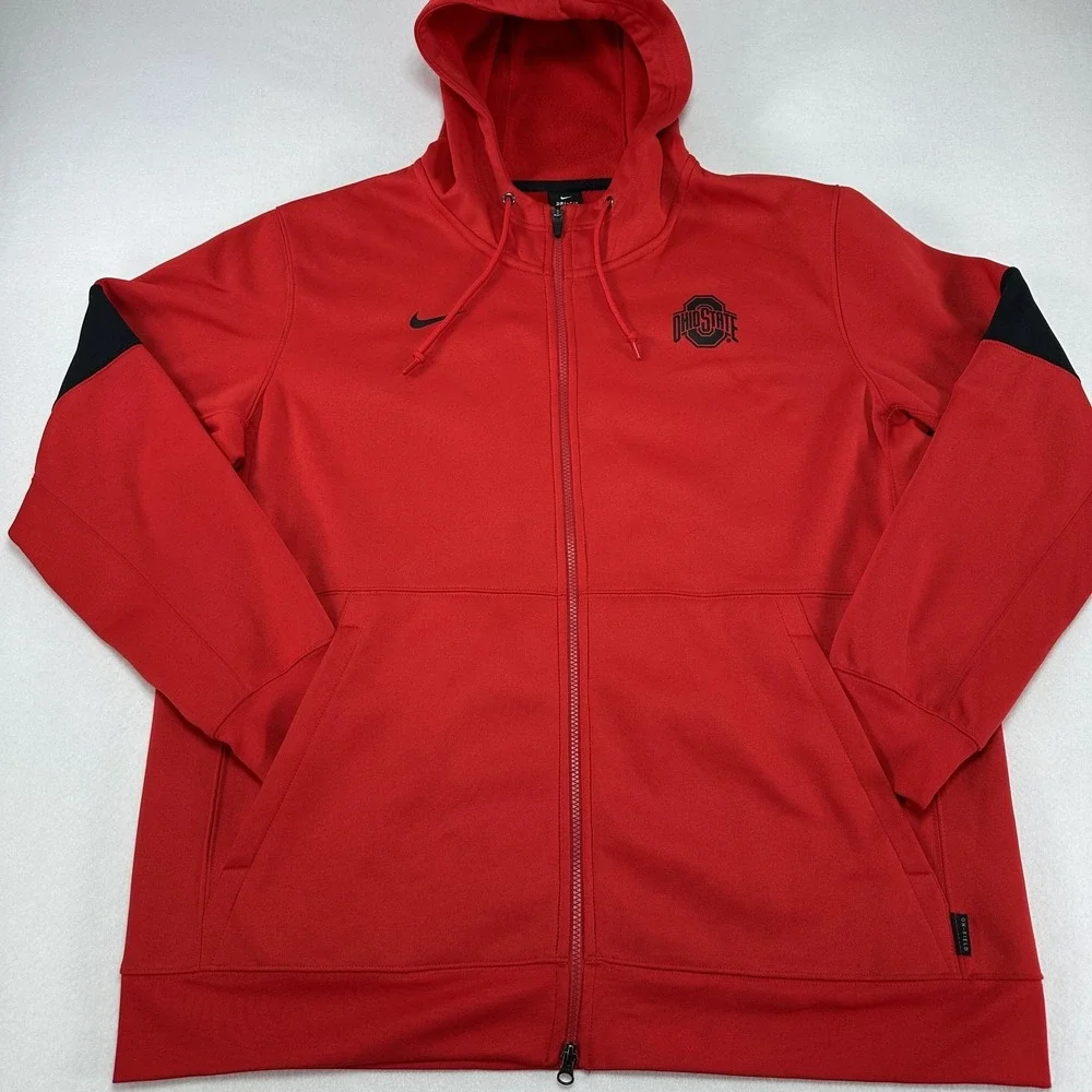 Ohio State Buckeyes Hoodie Mens 2XL Red Zip NCAA Football Nike Dri Fit On Field